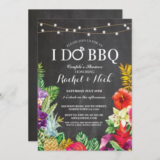 私はBBQのカップルのシャワーのチョークのアロハ花の招待をします 招待状 (正面/裏面)