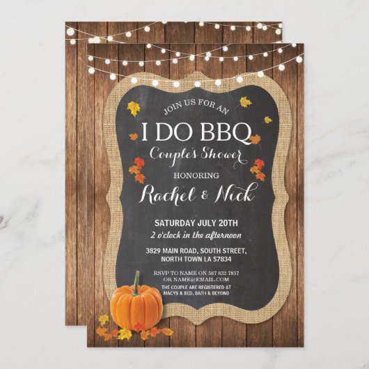 私はBBQのカップルのシャワーのチョークのカボチャ招待をします 招待状 (正面/裏面)