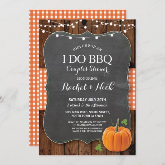 私はBBQのカップルのシャワーのチョークのカボチャ木をします 招待状 (正面/裏面)