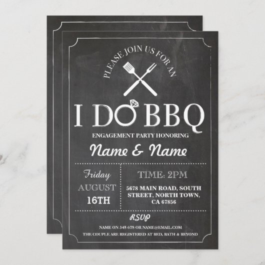 私はBBQのカップルのシャワーの婚約のチョークの招待をします 招待状 (正面/裏面)