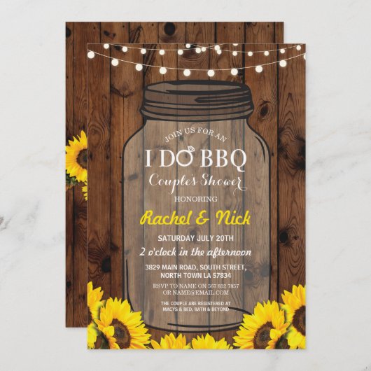 私はBBQのカップルのシャワーの瓶の木製のヒマワリの招待をします 招待状 (正面/裏面)