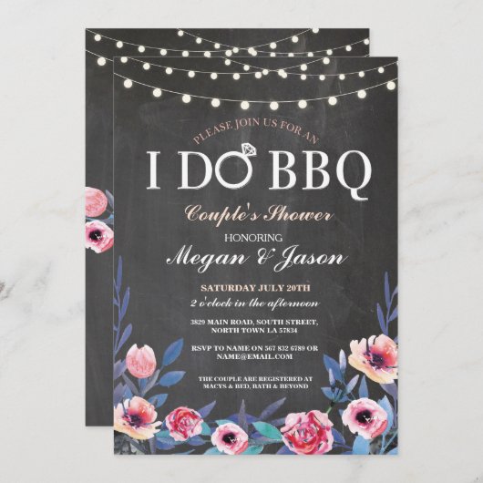 私はBBQのカップルのシャワーライトチョークの花の招待をします 招待状 (正面/裏面)