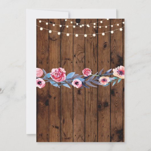 私はBBQのカップルのシャワーライト木製の花の招待をします 招待状 (裏面)