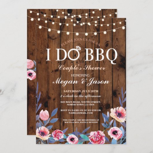 私はBBQのカップルのシャワーライト木製の花の招待をします 招待状 (正面/裏面)