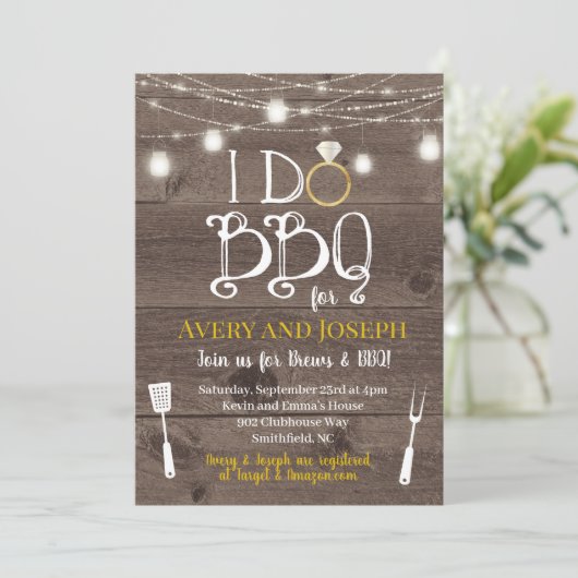 私はBBQのカップルのバーベキューのシャワーの招待状をします 招待状 (スタンド正面)