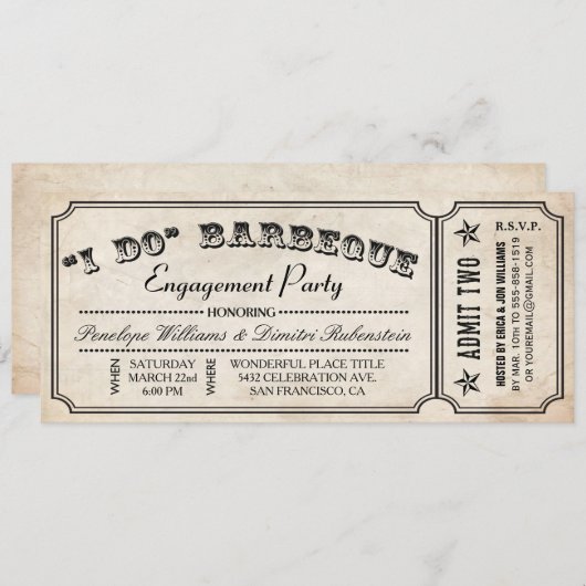 私はBBQのチケットの招待状|の婚約パーティをします 招待状 (正面/裏面)