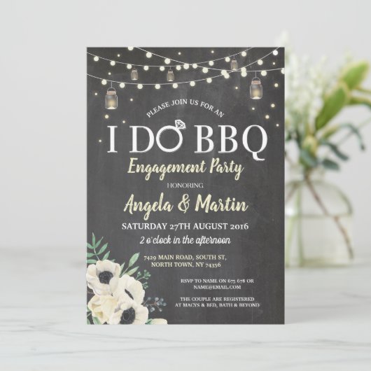 私はBBQのチョークのホタルの瓶のチョークのシャワーの招待をします 招待状 (スタンド正面)