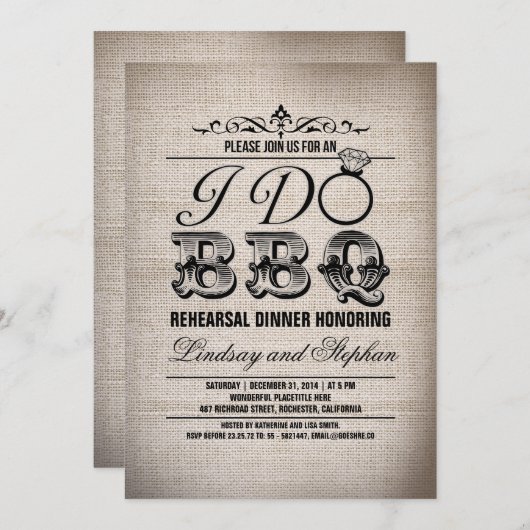 私はBBQのバーラップのリハーサルの夕食の招待をします 招待状 (正面/裏面)