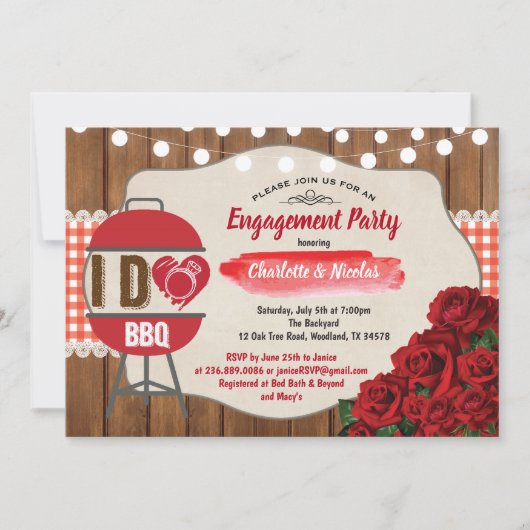 私はBBQのパーティーの婚約のカップルのシャワーの招待をします 招待状 (正面)
