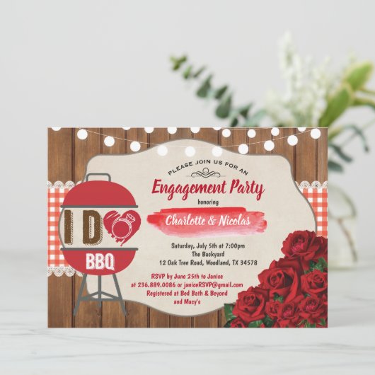 私はBBQのパーティーの婚約のカップルのシャワーの招待をします 招待状 (スタンド正面)