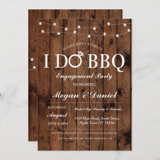 私はBBQの婚約のカップルのシャワーの木製の招待をします 招待状 (正面/裏面)