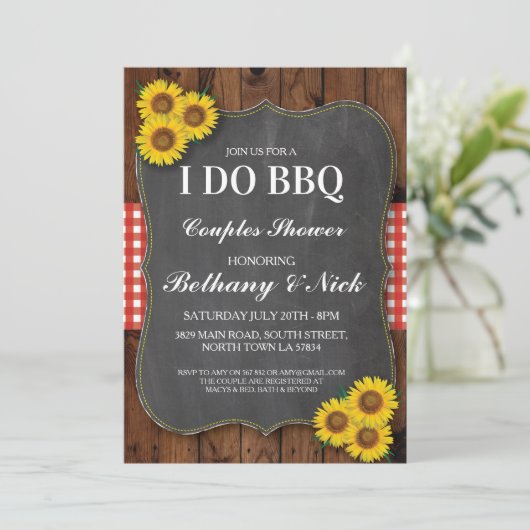 私はBBQの婚約のヒマワリの素朴で赤い招待をします 招待状 (スタンド正面)