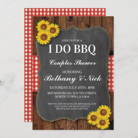 私はBBQの婚約のヒマワリの素朴で赤い招待をします 招待状 (正面/裏面)