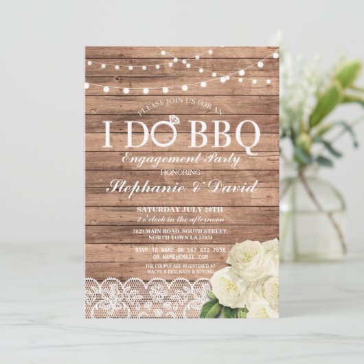 私はBBQの婚約のレースライト木製のパネルの招待をします 招待状 (スタンド正面)