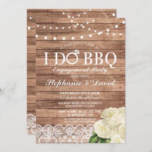 私はBBQの婚約のレースライト木製のパネルの招待をします 招待状 (正面/裏面)