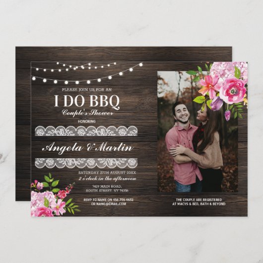 私はBBQの婚約パーティのカップルのシャワーの写真をします 招待状 (正面/裏面)