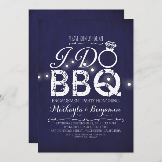 私はBBQの婚約パーティの招待海軍をします 招待状 (正面/裏面)