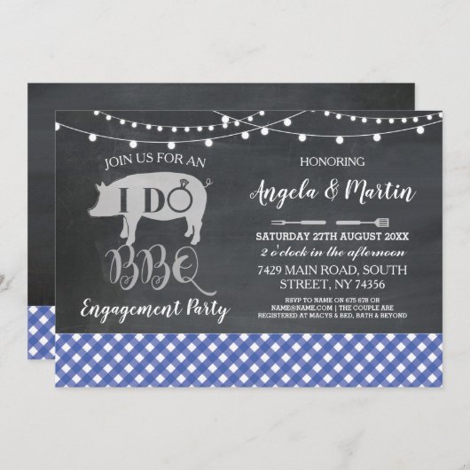 私はBBQの婚約パーティの青いシャワーの招待をします 招待状 (正面/裏面)