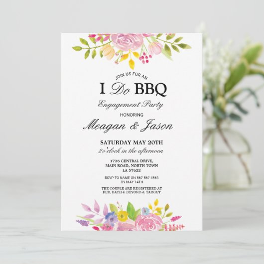 私はBBQの花のピンクのかわいらしい婚約の招待状をします 招待状 (スタンド正面)
