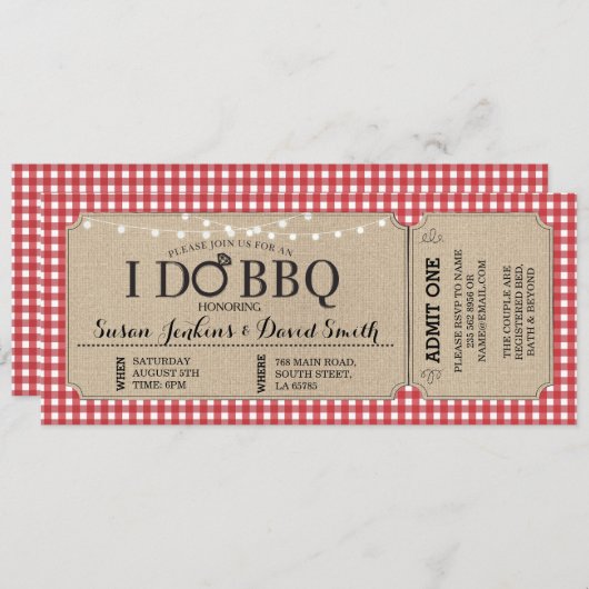 私はBBQの赤い婚約のチケットのパーティの招待状をします 招待状 (正面/裏面)