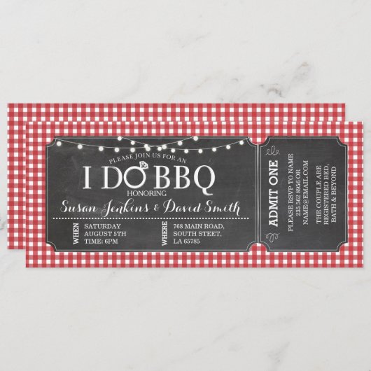 私はBBQの赤い婚約のチョークのチケットの招待状をします 招待状 (正面/裏面)