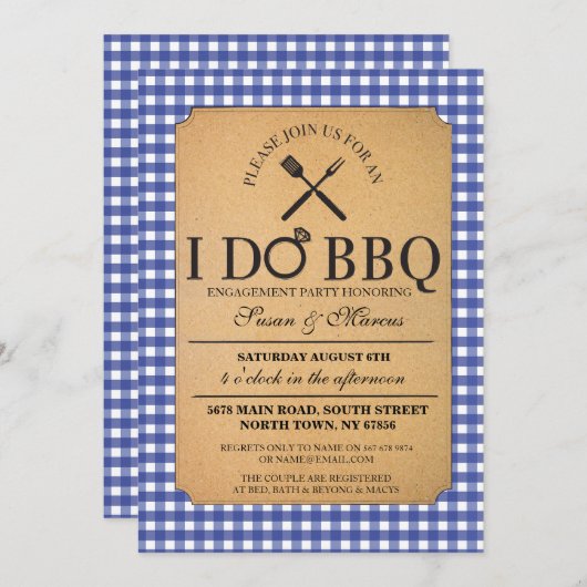 私はBBQの青いヴィンテージのパーティーの婚約の招待状をします 招待状 (正面/裏面)