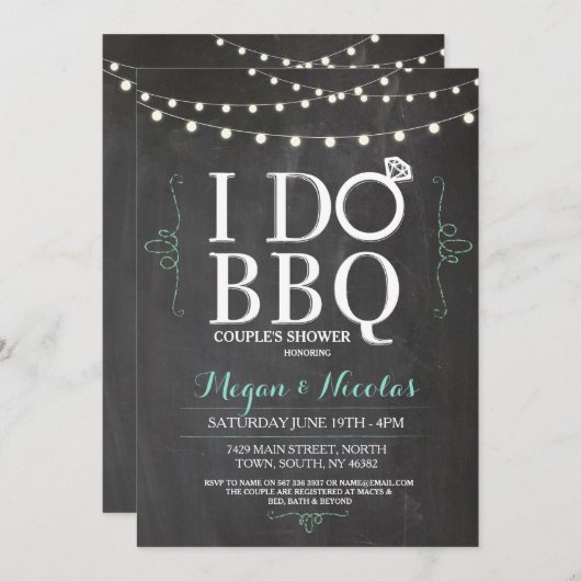 私はBBQの黒板のミントの婚約パーティの招待をします 招待状 (正面/裏面)