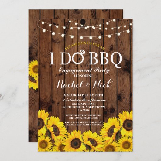 私はBBQひまわりカップルのシャワー素朴招待状 招待状 (正面/裏面)