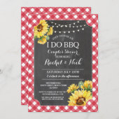 私はBBQカップルのシャワーヒマワリのギンガムをする 招待状 (正面/裏面)