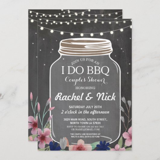私はBBQカップルのシャワーライトチョークフローラ招待状 招待状 (正面/裏面)