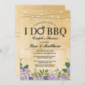私はBBQカップルのシャワーライトパープルフローラ招待状 招待状 (正面/裏面)