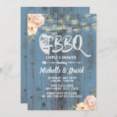 私はBBQカップルのシャワー素朴ダスティブルーフローラ 招待状 (正面/裏面)