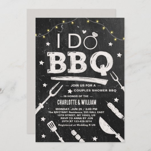私はBBQカップル素朴婚約ブライダルシャワー 招待状 (正面/裏面)
