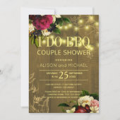 私はBBQゴールドライトバーンワード花のカップルシャワーをします 招待状 (正面)