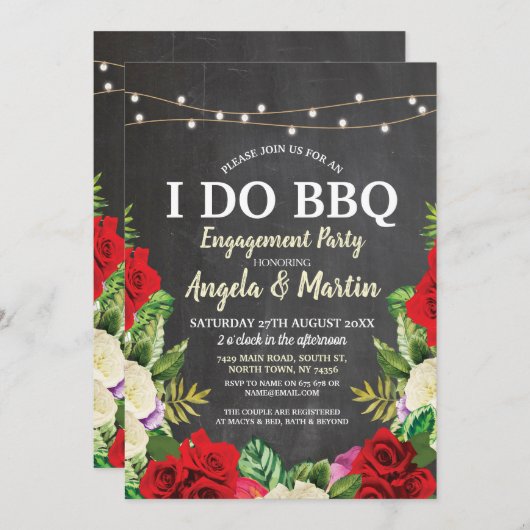 私はBBQチョークレッドローズチョークフローラシャワー招待状 招待状 (正面/裏面)