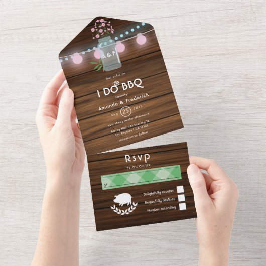 私はBBQピンクとブルーコスモス素朴の結婚を オールインワン招待状 (貼ってはがせる)