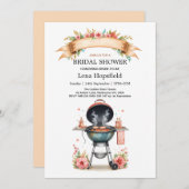 私はbbqブライダルシャワー水色フローラクックアウトする 招待状 (正面/裏面)