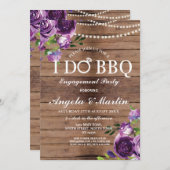 私はBBQ婚約カップルのシャワーパープルフローラ 招待状 (正面/裏面)