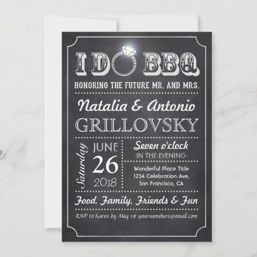 私はBBQ招待状 |シャルボード&ダイヤモンドリングや輪 招待状 (正面)