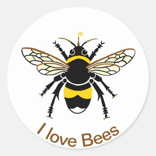 私はBEES大好き – 黄色と黒 – 自然 – 野生生物 ラウンドシール (正面)