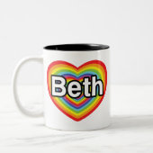 私はBethを愛します: 虹のハート ツートーンマグカップ (左)