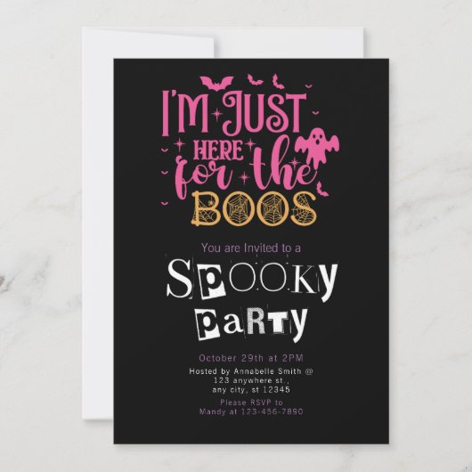 私はBoosのハローウィンパーティのためにここにいる 招待状 (正面)