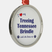 私はBrindle私のTreeingテネシー州を愛します(メス犬) メタルオーナメント (右)
