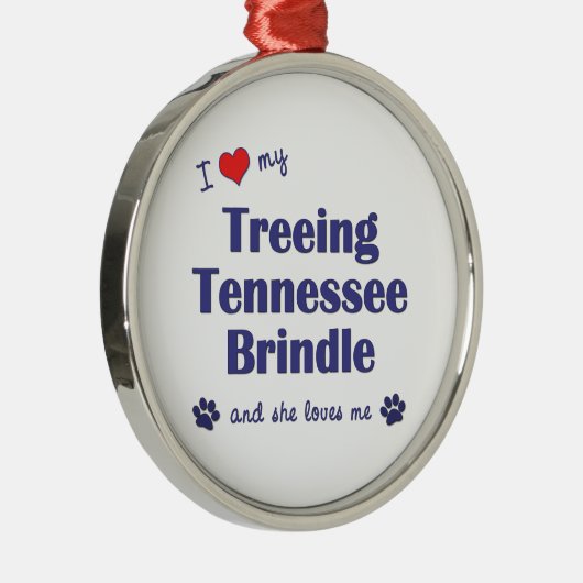 私はBrindle私のTreeingテネシー州を愛します(メス犬) メタルオーナメント (右)