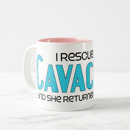 私はCavachon (女性の)犬の採用のデザインを救助しました ツートーンマグカップ (正面左)