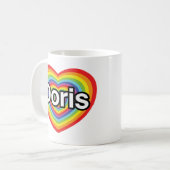 私はDorisを愛します: 虹のハート コーヒーマグカップ (正面左)