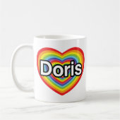 私はDorisを愛します: 虹のハート コーヒーマグカップ (左)
