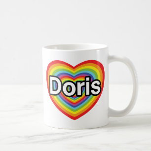 私はDorisを愛します: 虹のハート コーヒーマグカップ
