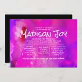 私はFUSHIA水色ユダヤ人のベビーの名前 招待状 (正面/裏面)