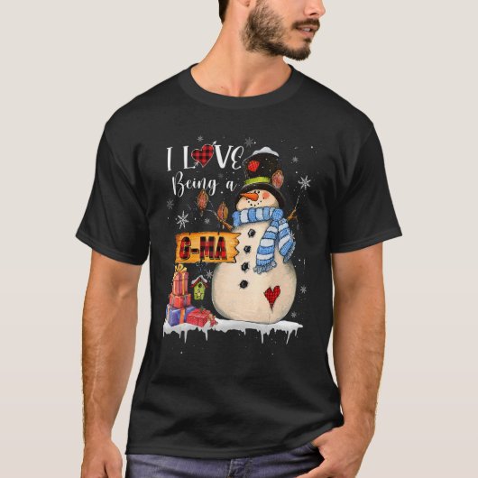 私はG maの雪だるまクリスマスサンタファミリーChriであることが大好き Tシャツ (正面)
